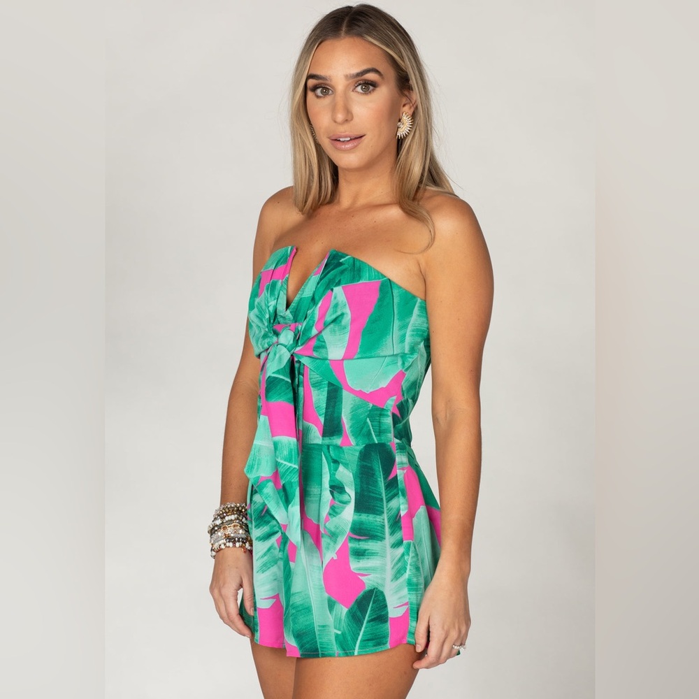 Buddy Love Green and Pink Tropical Romper